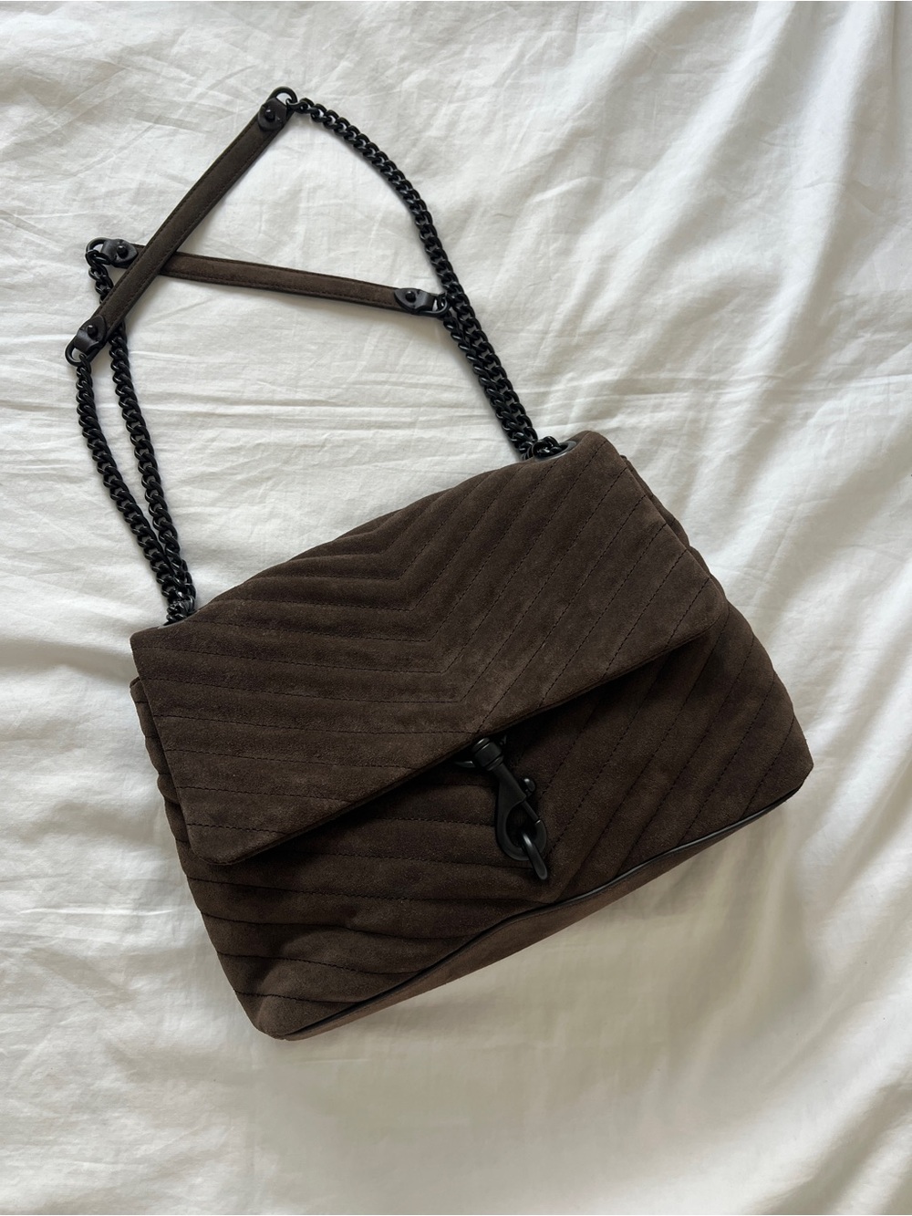 Quilted Dark Brown Shoulder Bag with Chain Strap